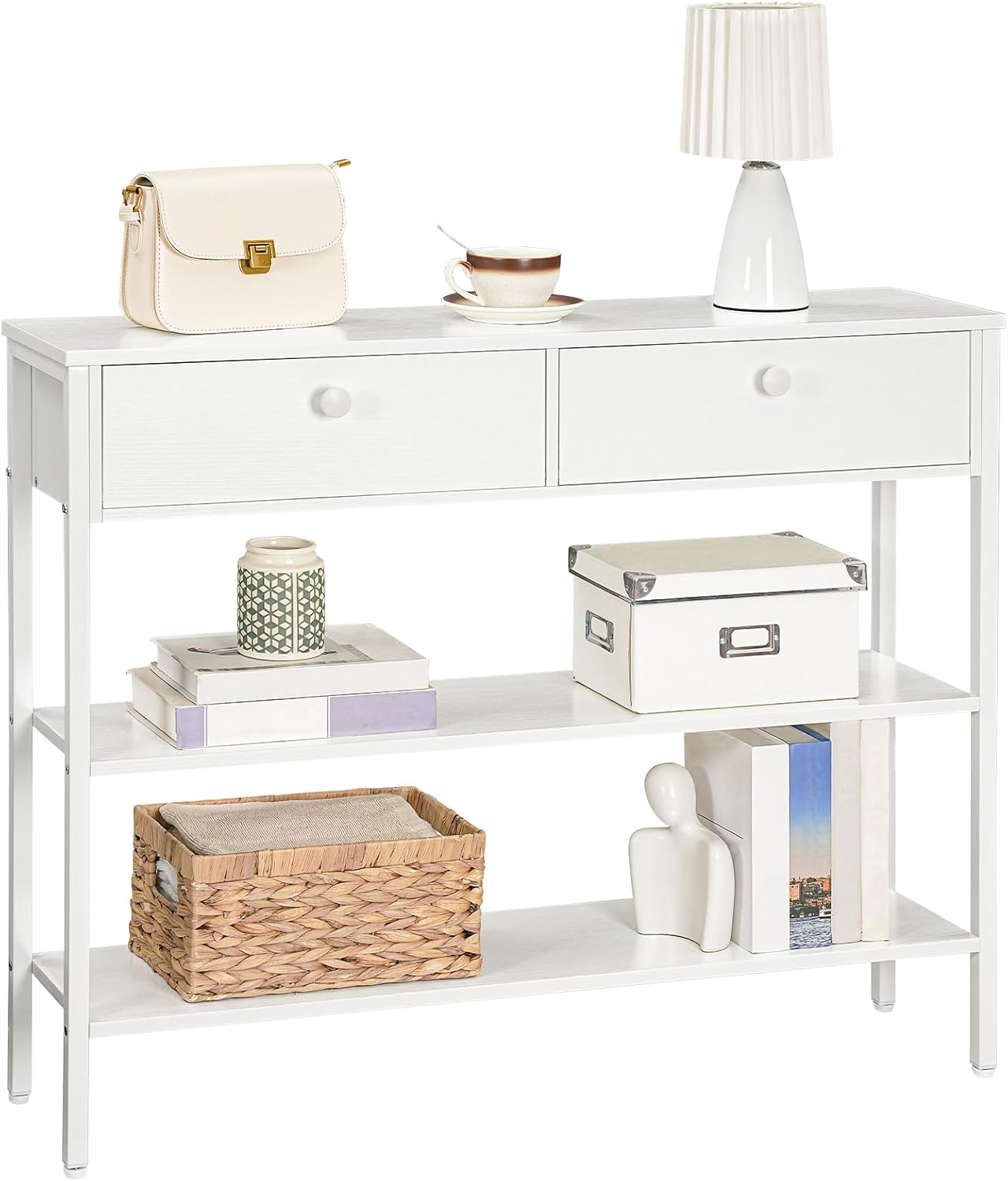 Hand opening a drawer on the HOOBRO console table