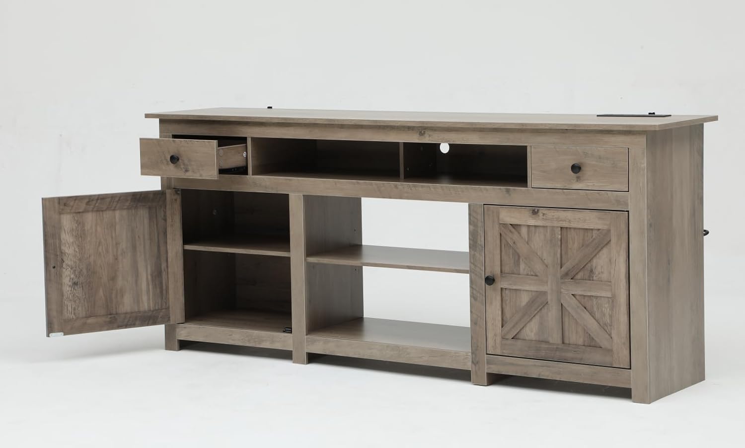 DWVO TV Table with Drawers, TV Stands for Living Room, Grey Oak