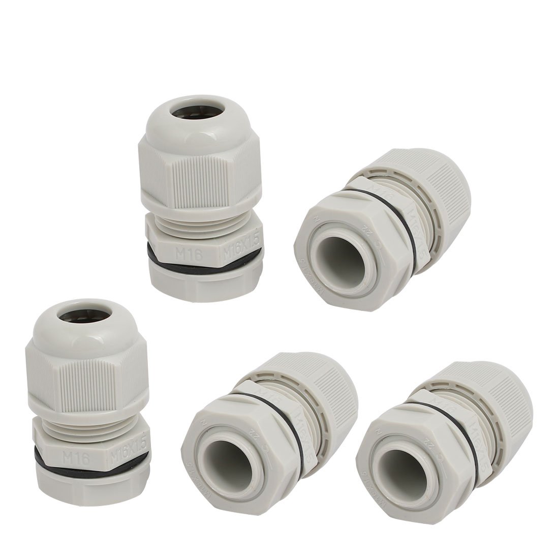 Aexit M16x1.5mm 2mm-4mm Transmission Nylon 2 Holes Adjustable Cables Gland Connector Gray 5pcs