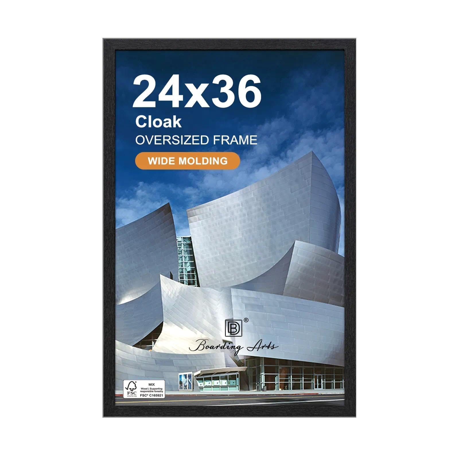 Boarding Ramka plakatowa 24 x 36 z polerowanym pleksiglasem, czarne drewno, duże, szerokie ramki na zdjęcia do pionowych lub poziomych - kolekcja Sylvan do plakatów, wydruków artystycznych i zdjęć 24
