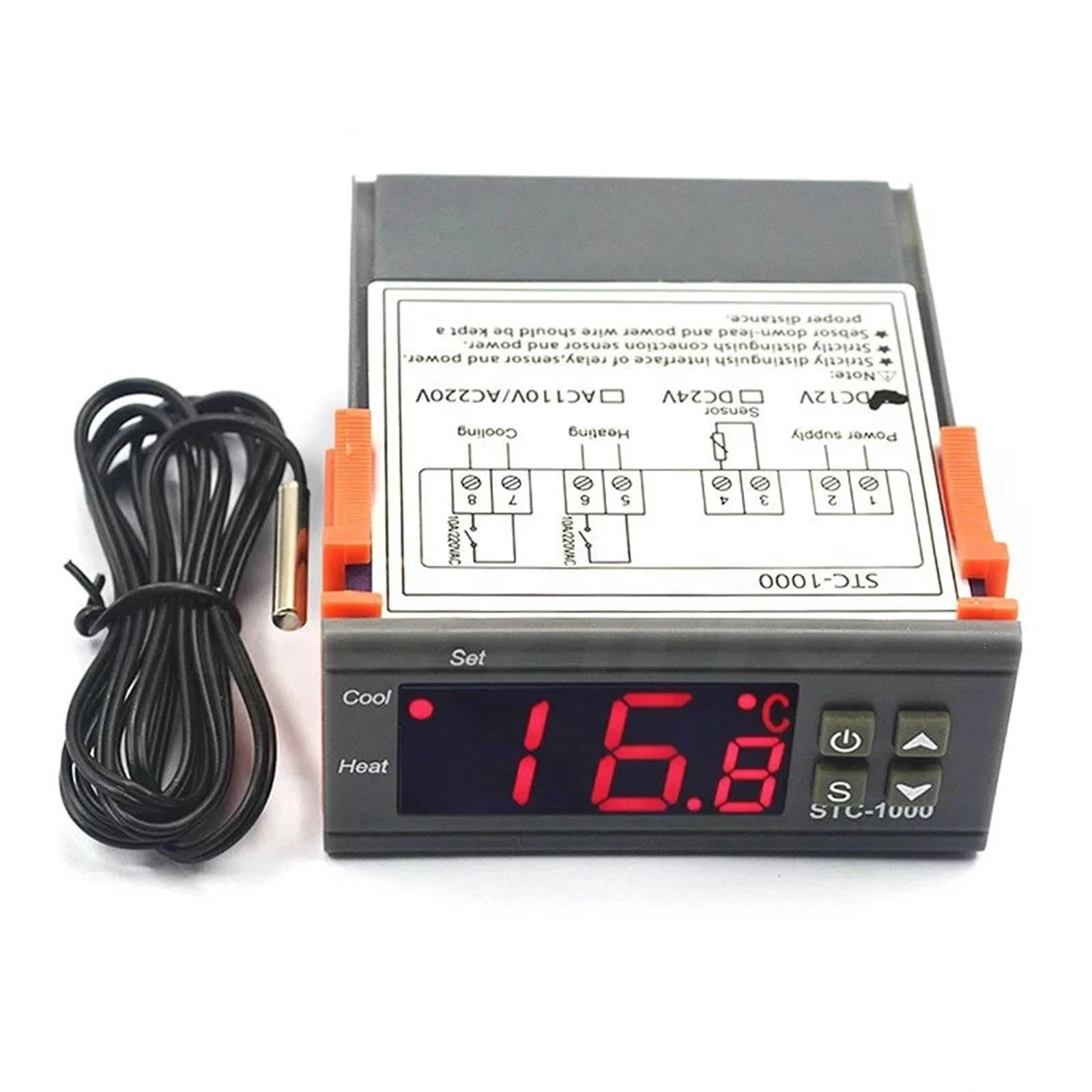 Controlador de temperatura digital Termostato Termorregulador Incubadora Relé LED 10A Calefacción Refrigeración STC-1000 12V 24V 220V(DC-12V)