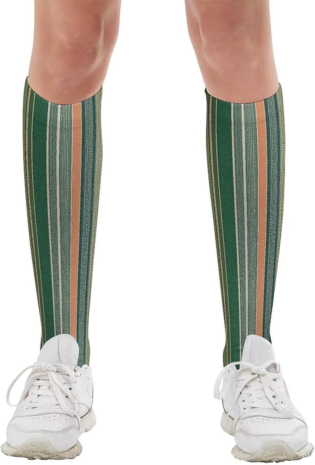 Sage Green Stripes Knee High Soccer Socks Moisture Wicking