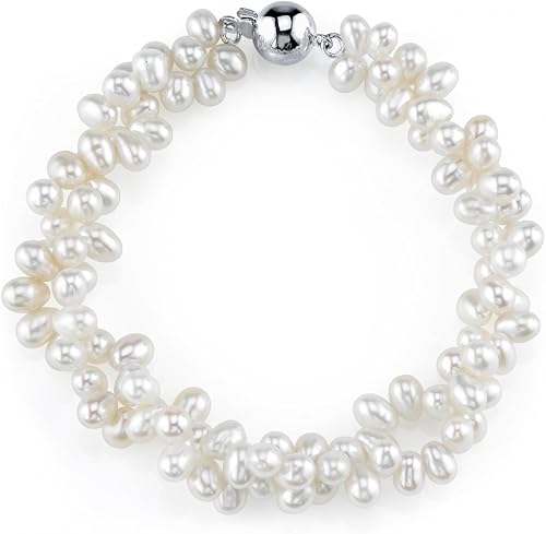The Pearl Source Rice Shaped Freshwater Pearl Bracelet for Women - Cultured Pearl Bracelet in 925 Sterling Silver with Genuine Cultured Pearls Pearl