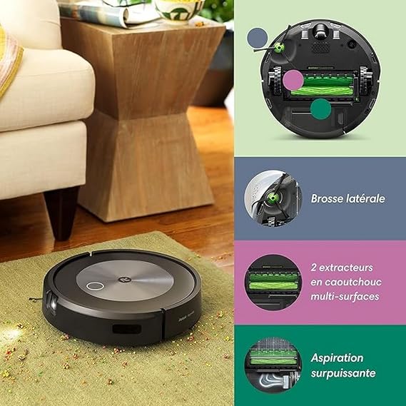 iRobot Roomba j7+ Wi-Fi Connect Robot Vacuum with Automatic Dirt Disposal - Dual Multi Surface Rubber Brushes, Ideal for Pets, Learns, Maps, and Adapts to your Home, Object Detection and Avoidance