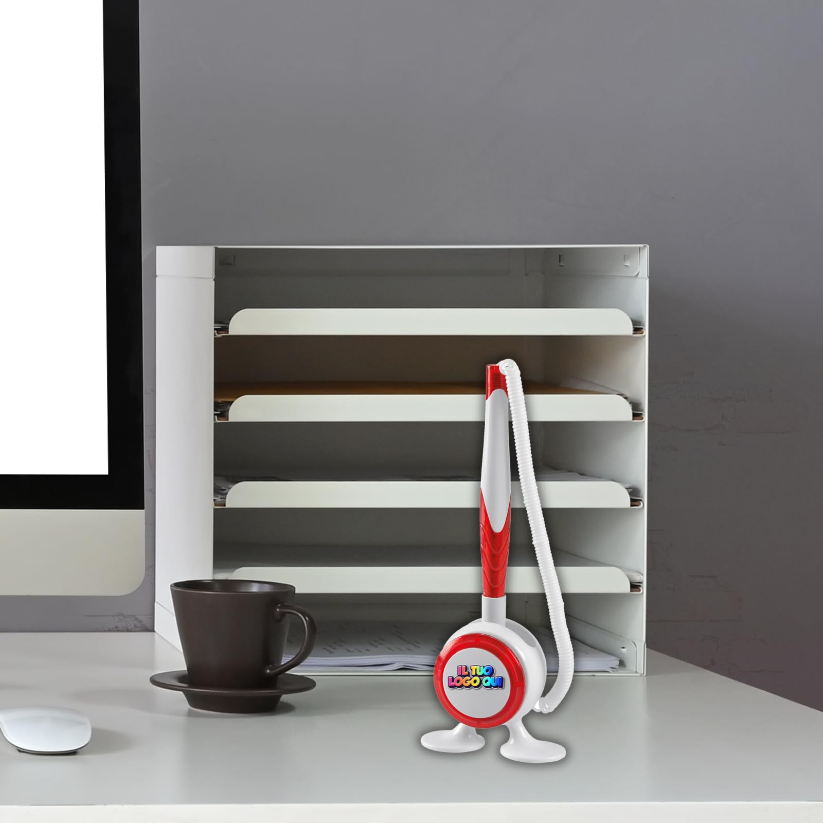 D&Vlab Stiloforo Orientabile con Supporto Spirale per penna a sfera da Scrivania Personalizzato con Logo Nome Scritte in plastica resistente (25)