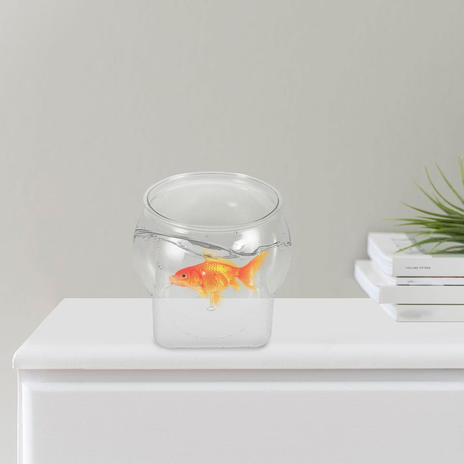 Small Plastic Fish Tank with Base, Pet Betta Fish Accessory Desktop Aquarium Bowl for Goldfish and Small Aquatic Pets Home Decor