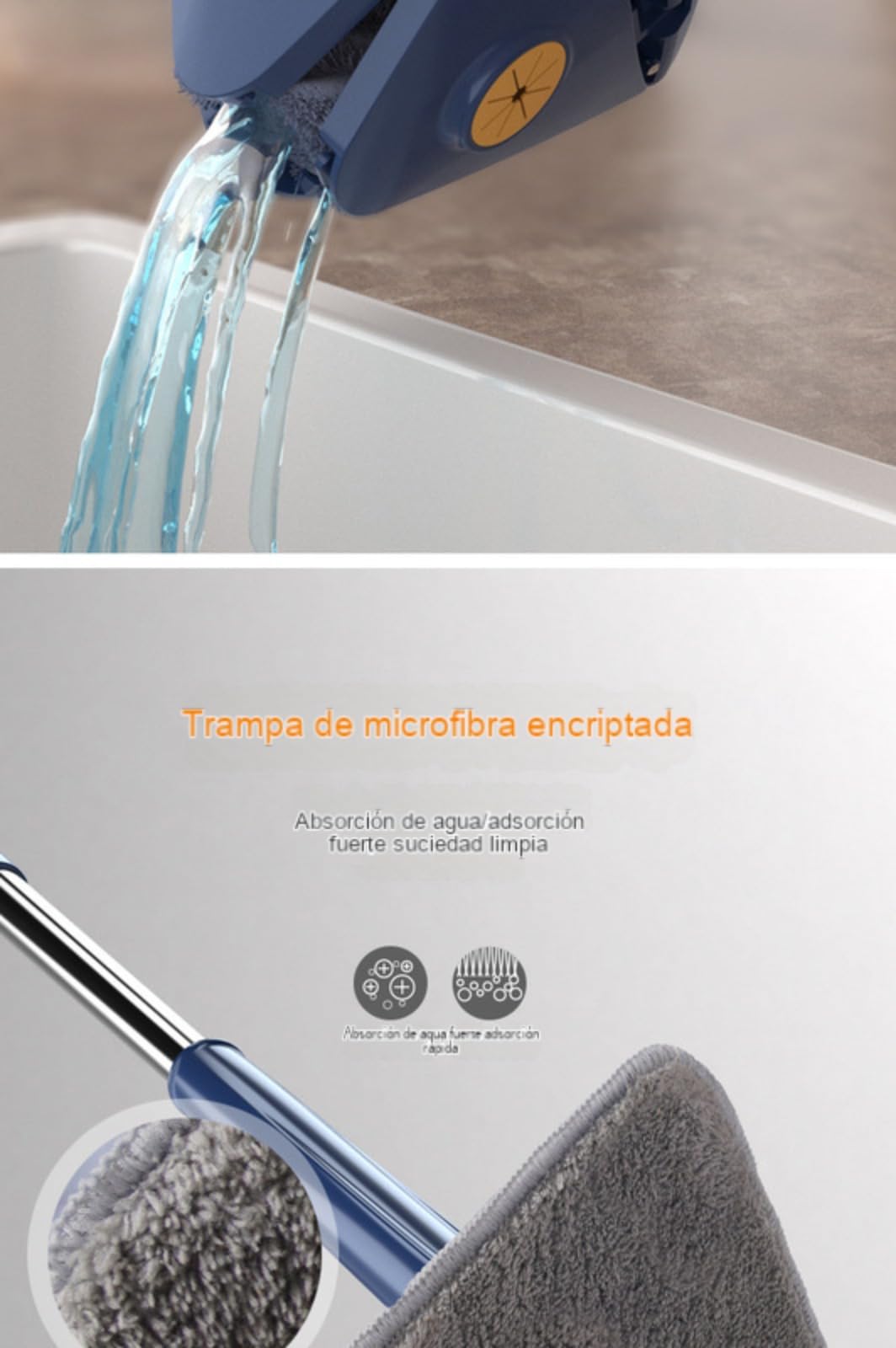 Mopa triangular giratoria de 360º para suelos, azulejos y paredes, fregona autoescurridora con 6 manuales de repuesto y 50 puntas para una limpieza eficiente