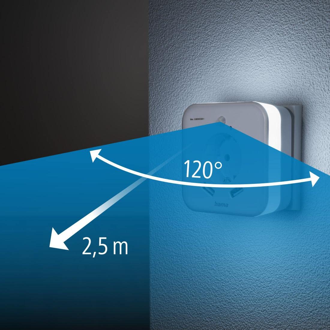 Hama LED Nachtlicht mit Steckdose, 2 USB A Ausgänge, Bewegungssensor, Lichtsensor (Orientierungslicht, Stilllicht, für Babys, Kinder, Erwachsene, Schlummerlicht, Nachtleuchte, Schlaflampe) weiß