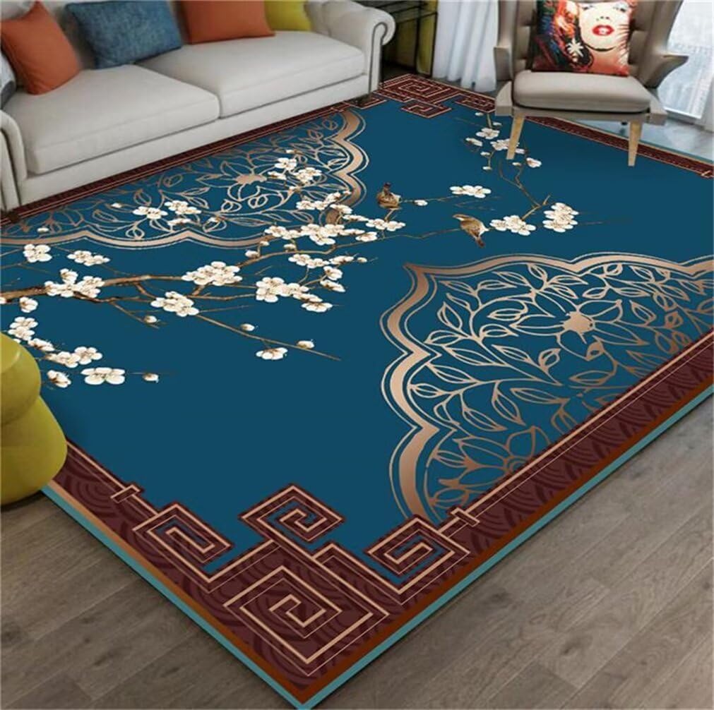 Tapis lavable en machine antidérapant bleu 160x210 pour la chambre