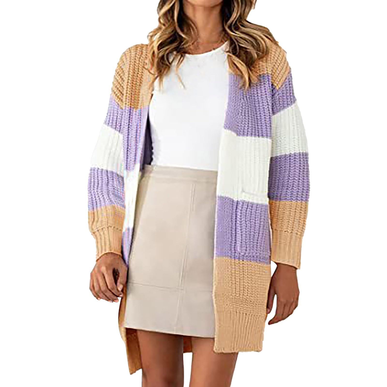 Cardigan lungo a righe verticali con lurex