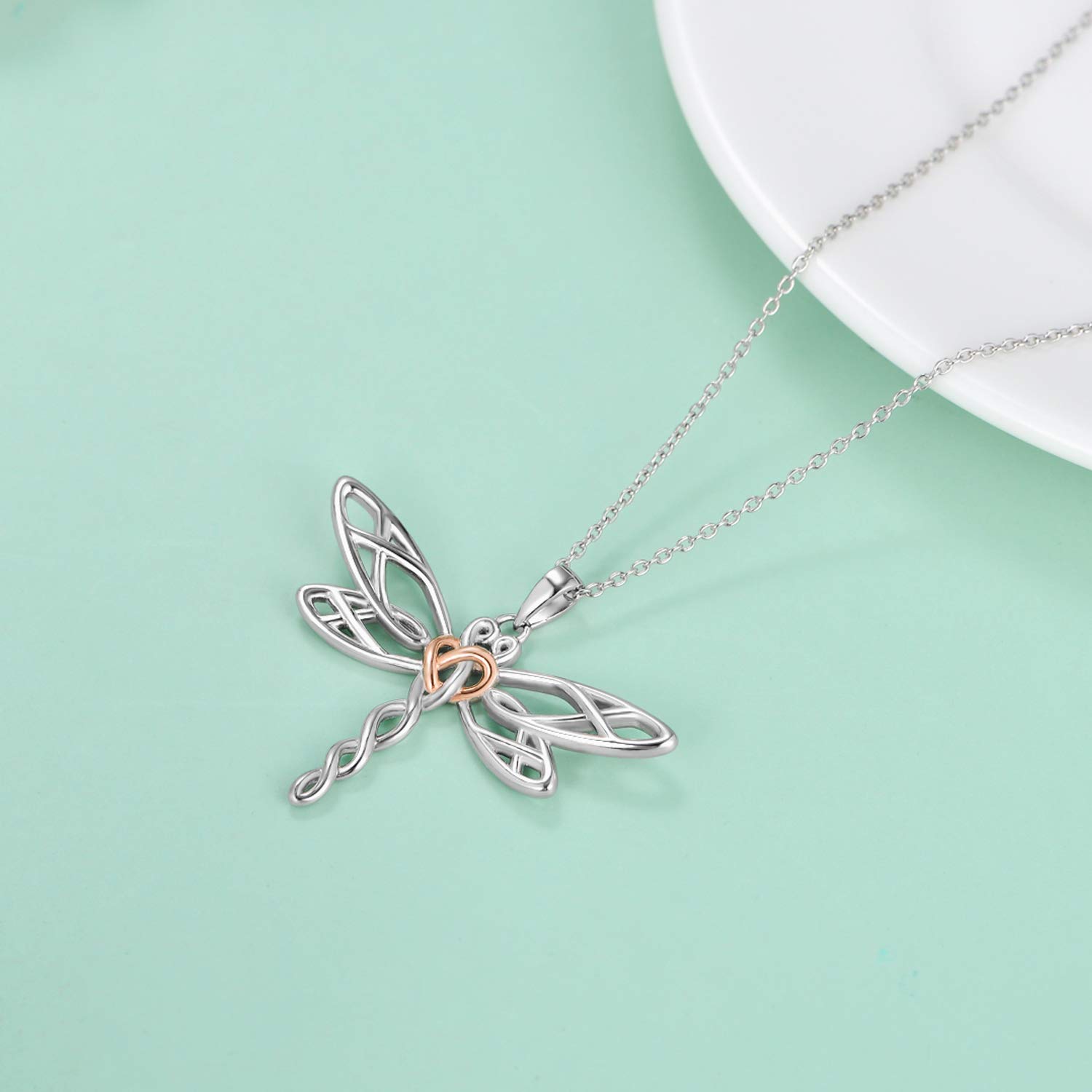 Collar de libélula de plata de ley 925 con colgante de animales, joyería delicada para regalos de cumpleaños para mujeres, 45,7 + 5,1 cm