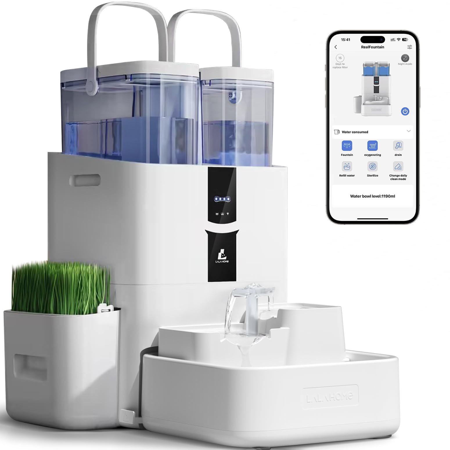 Automatic Cat Water Fountain 10L/338oz Self Filling and Cleaning, Pet Water Dispenser with Filter System for Dogs, 5G Wi-Fi Smart Bowl Wastewater Separation & No Slimy with Quiet Pumps