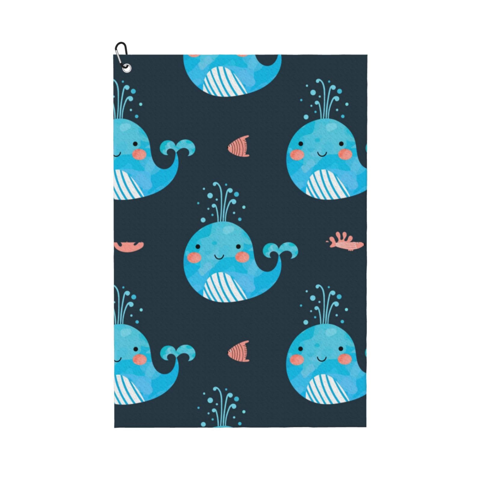 Hnnkloy Cute Whales And Fishes, 16x24 in Portable Waffle Golf Towels with Carabiner Clip for Golf Bag
