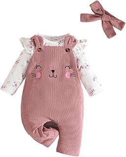 Eqenkely 3 Piezas Conjuntos de Tops Manga Larga con Algodón y Oso Mono Pantalones para Bebé Niña Trajes