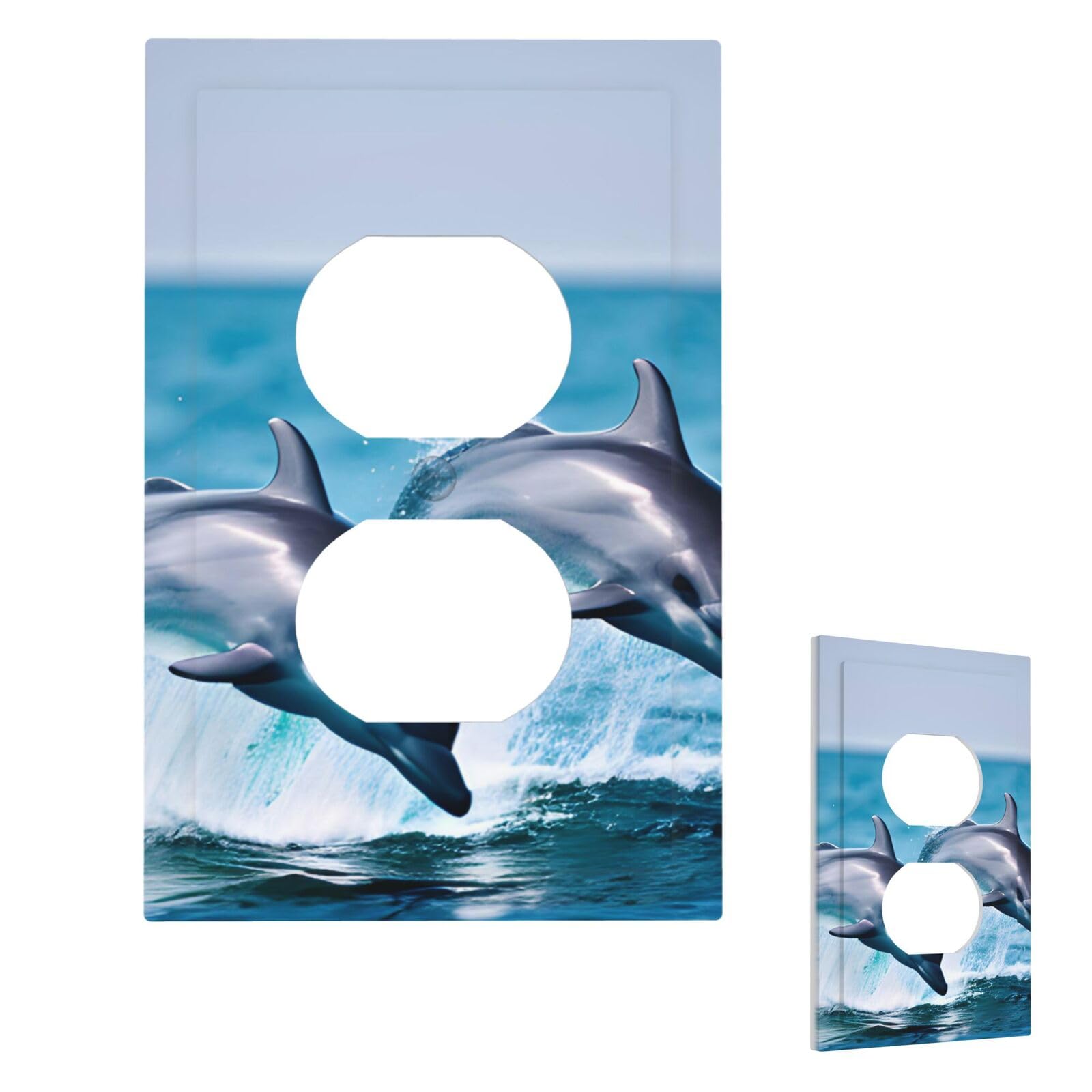 Cute Dolphin Wall Plate Cover Modern Decorative 1 Gang Light Switch Cover Unbreakable Receptacle Outlet Covers For Living Room Bedroom Home Decor Duplex