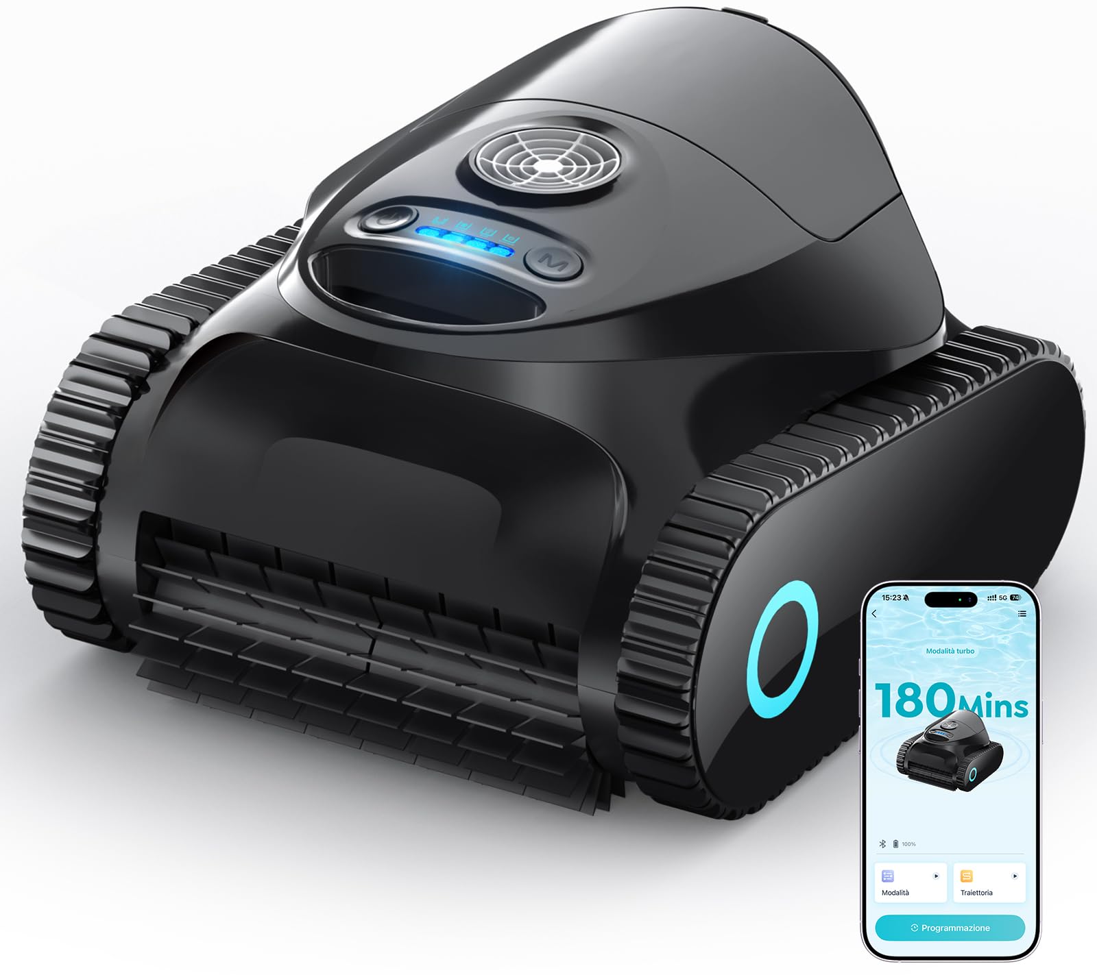 2026 C1 Robot Piscina Limpiafondos y Paredes, Autonomía 180 min, 3 Motores, Succión Potente, Control por App,Doble Filtración, Robot Limpiafondos Piscina Inalámbrico 150㎡,Negro