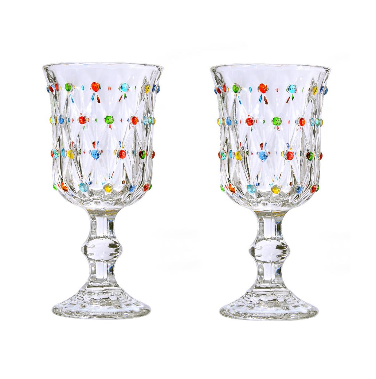 HIUHIU Vintage Wine Glasses Set of 2, Colored Wine Goblets Glass Cups Set Vintage Drinking Glassware for Bars, Restaurants, Party, and Elegant Dinners