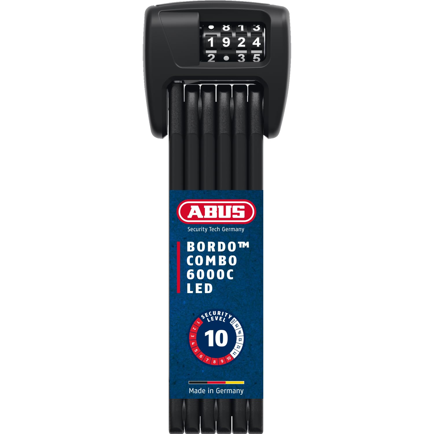 ABUS Bordo 6000C Lucchetto pieghevole a LED con porta lucchetto SH - lucchetto pieghevole per bicicletta con codice numerico illuminato - livello di sicurezza 10 - lunghezza 90 cm