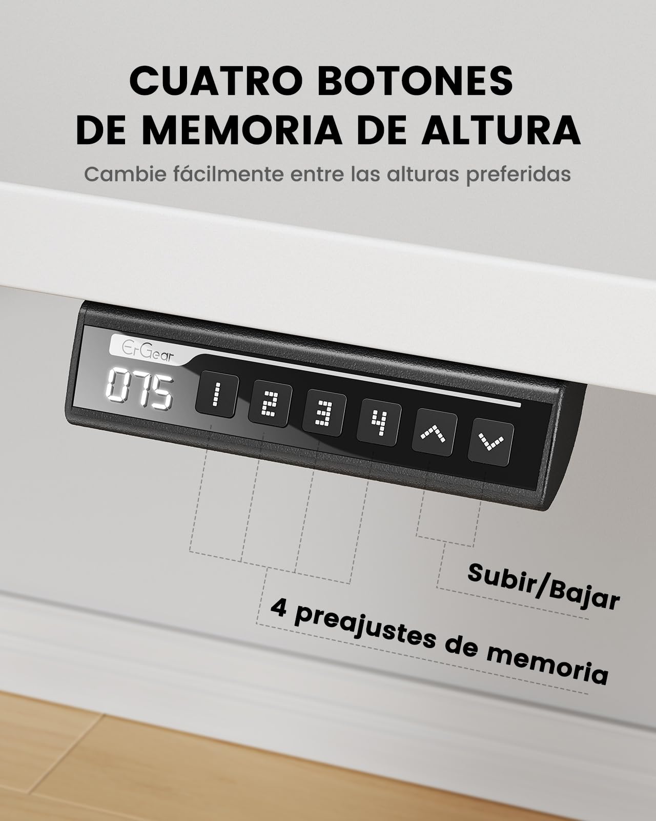 ErGear Escritorio Eléctrico en altura120x80cm,100KG de Capacidad de Carga Escritorio Ajustable con avanzado Motor sin escobillas,Robusto armazón metálico,Tablero de Cuatro Partes