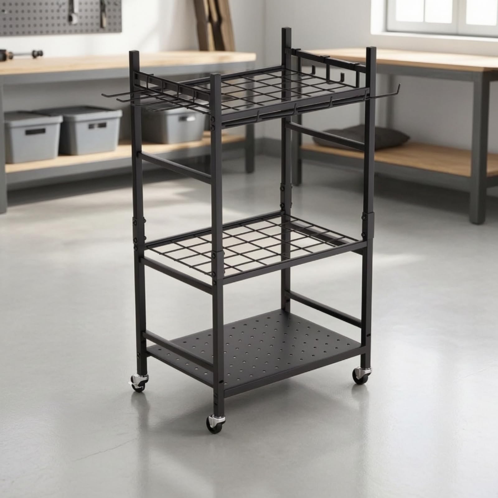 KESOTO Porte-Outils Jardin à 3 Niveaux Chariot Porte-Outils avec Roues Vertical Rangement pour Atelier