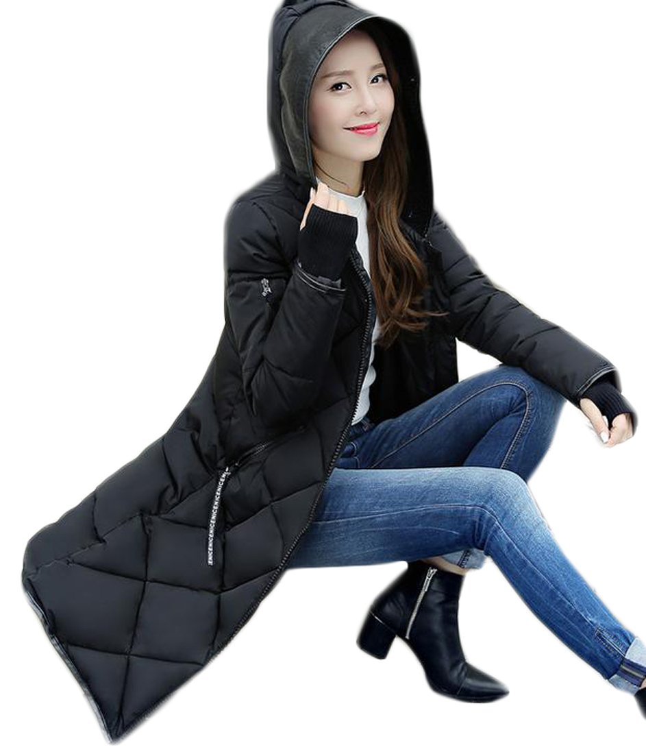 Big Tang Womens Winter Thumb Hole Overcoat Quilted Hood Long Parka Coat Black M [Apparel]-picture-53