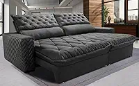 Sofá Retrátil e Reclinável 2,15m Molas Ensacadas Cama Inbox Spazus com Bordado 3d Velusoft Cinza