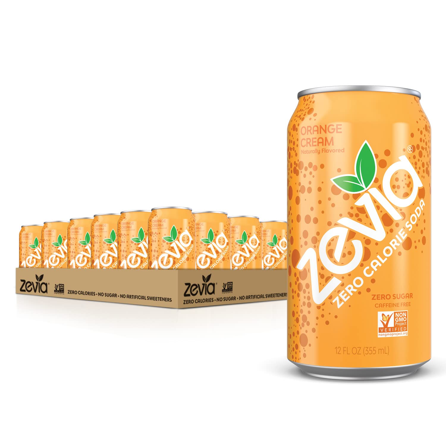 Zevia Zero Calorie Soda, Orange Cream, Zero Sugar, 12 Ounce Cans (Pack of 24)