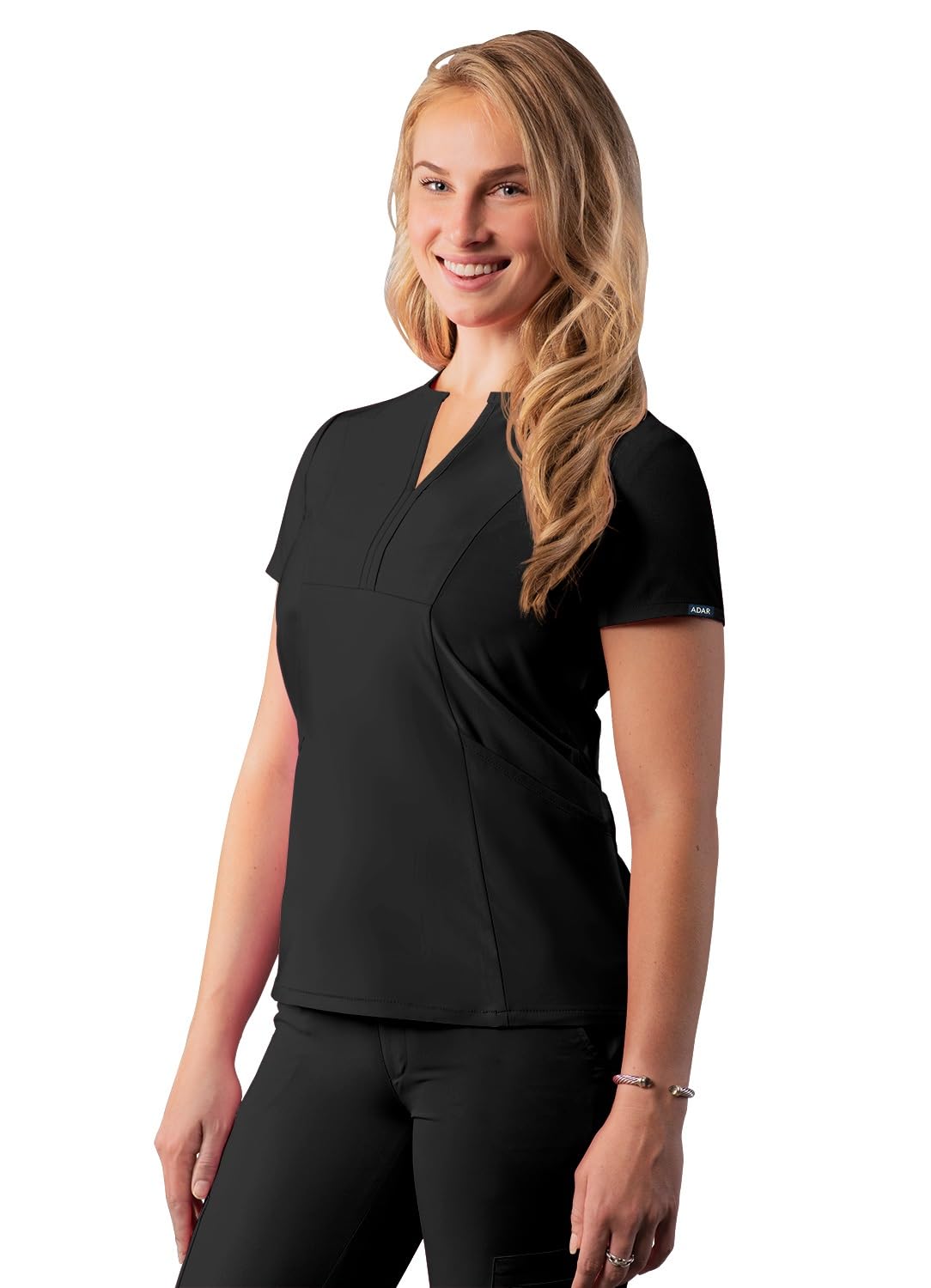 Adar Uniforms,A6002BLKM Addition Scrubs for Women - Notched V-Neck Scrub Top - A6002 - Black - M