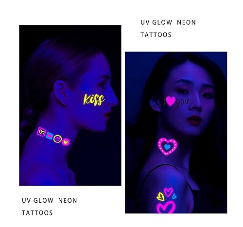 Miniatura 5 de Tatuajes temporales de corazón que brillan en la oscuridad, tatuajes temporales luminosos de neón para el día de San Valentín, novia, boda, San