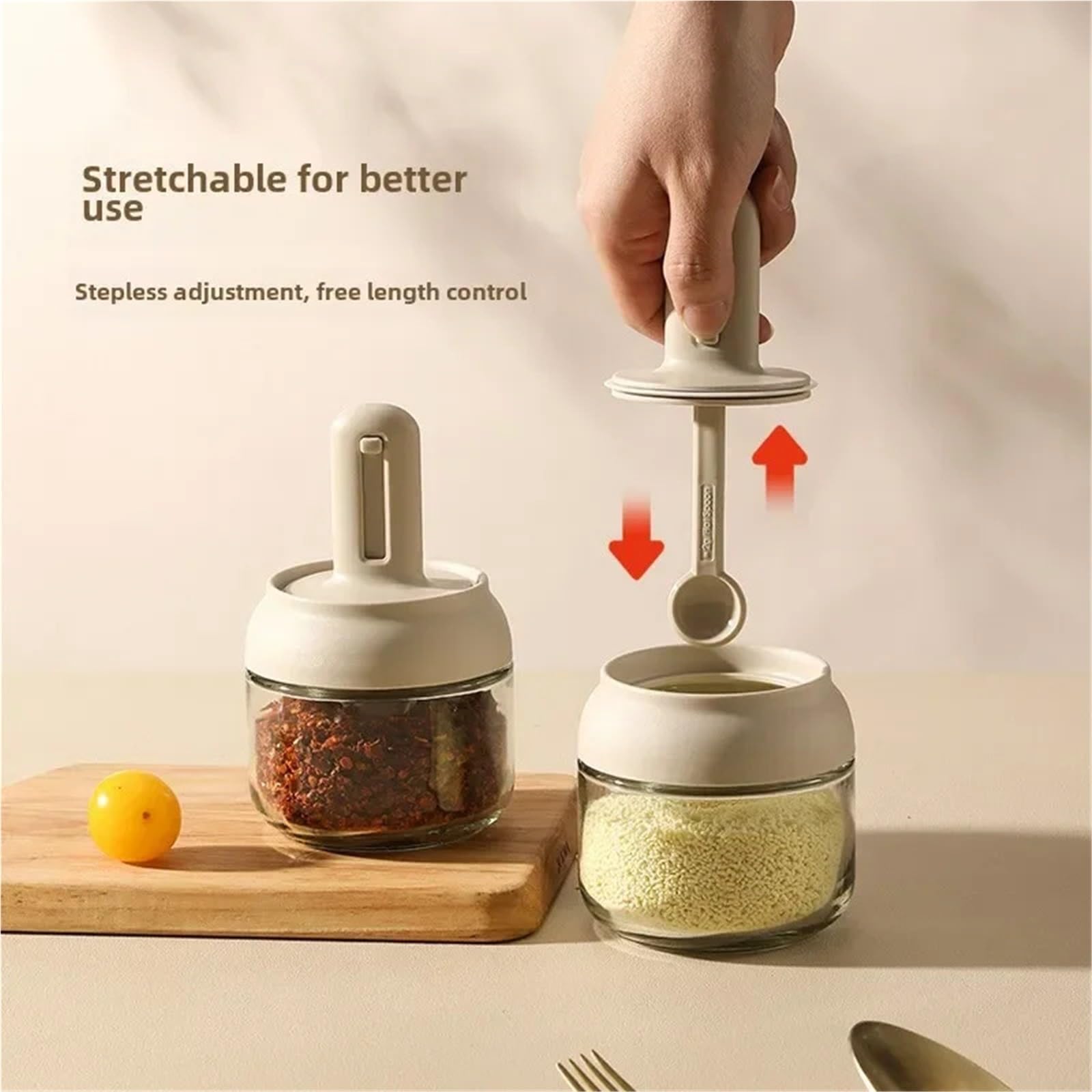 Pot à épices extensible, couvercle de cuillère cuisine, pot d'assaisonnement en verre intégré, boîte sel MSG, ensemble joints Pour Spice(2pc)