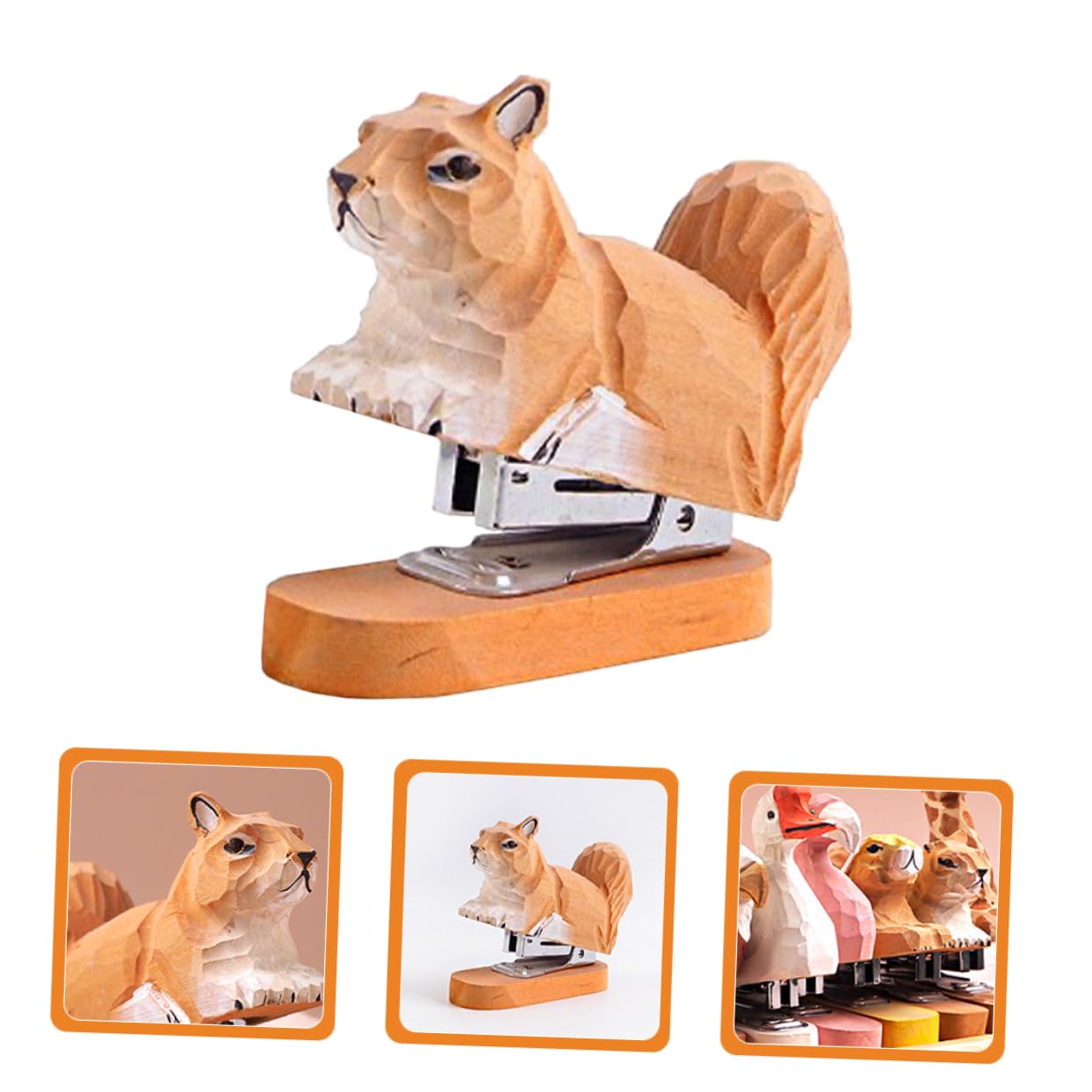 3stücke Holz-squirrel-heftgerät Kreative Holzschnitzerei Für Schreibtisch Niedliches Tier- Praktische Büro-schreibwaren Für Schule Und Büro