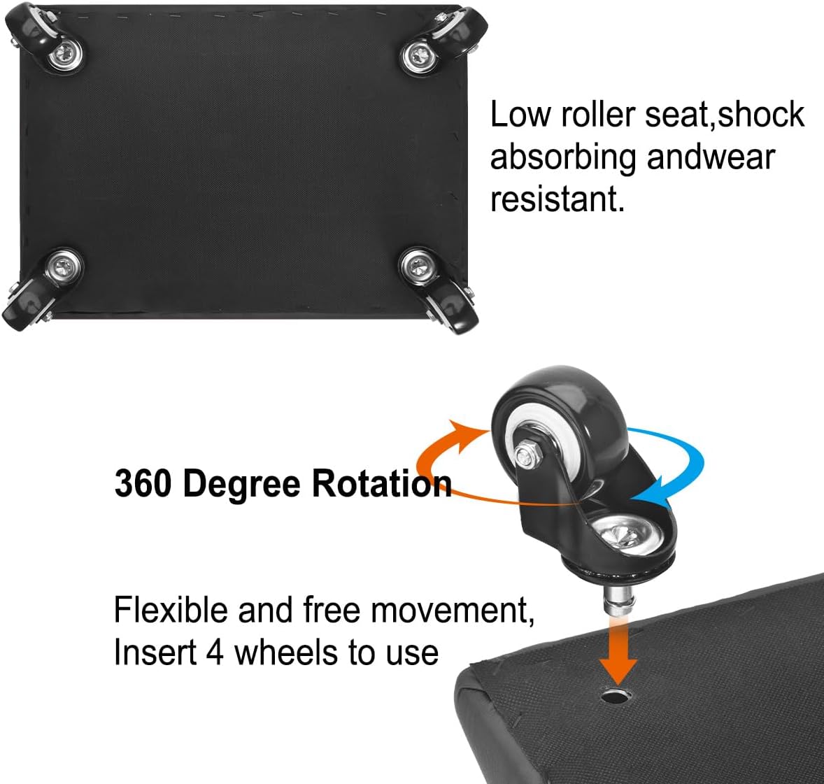 Low Rolling Stool Chair Low Roller Seat Low Stool with Wheel Low Chair Movable Mini Stools for Home Office Garage Pedicure Mechanic Cleaning Floor (Black)