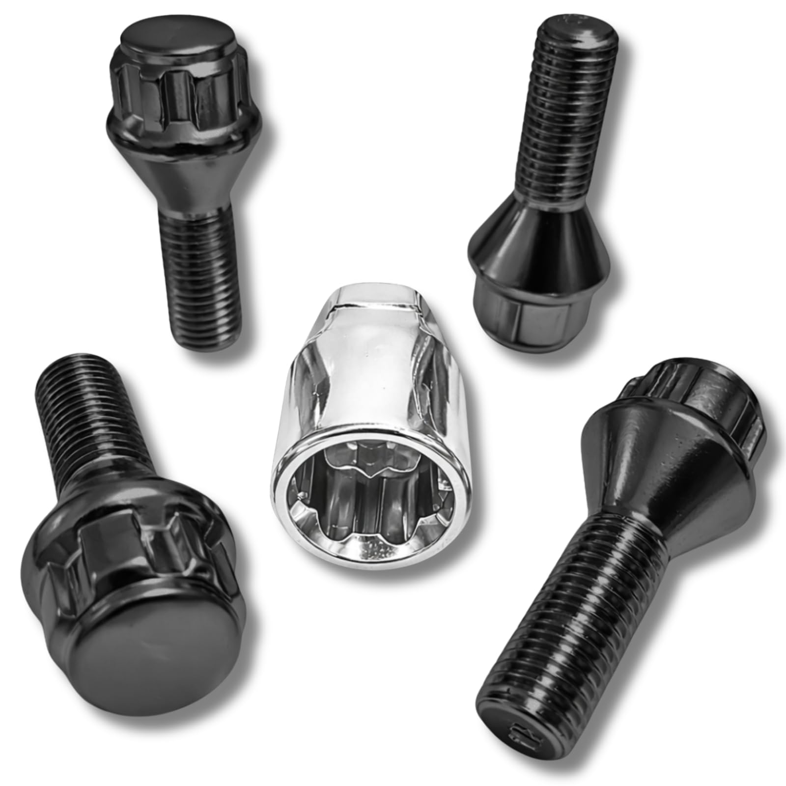 Felgenschloss M12x1,5x25mm Kegelbund 60° kompatibel mit Dacia Fiat Mercedes Mitsubishi Nissan Opel Renault Smart Suzuki 4x schwarze Felgenschlösser Felgensicherung Radsicherung Radschrauben Radbolzen