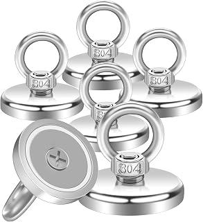 Powerful Magnets Heavy Duty Fishing Magnet Large Neodymium Magnets Super Strong Rare Earth Magnet Disc with Countersunk Hole Eyebolt for Retrieving in River and Magnetic 42mm 6Pack
