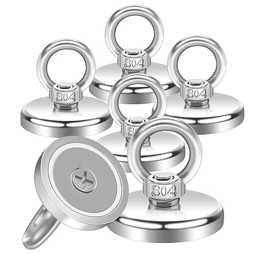 Miniatura 9 de Imanes de pesca de neodimio súper fuertes, potentes imanes de alta resistencia de 1.260 in, disco magnético grande de tierras raras con perno de ojo