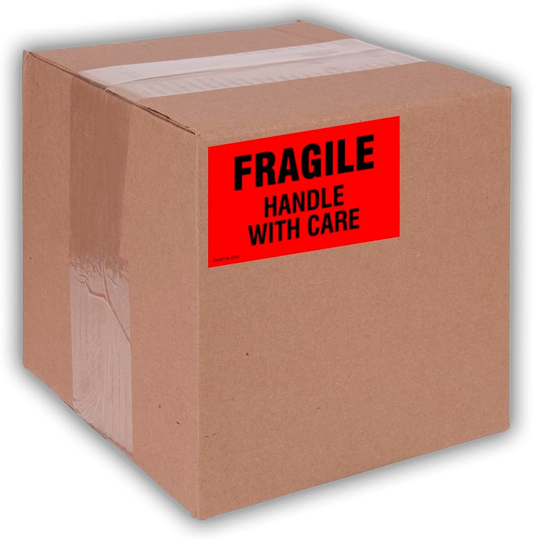 Kenco 3" X 5" Fragile Handle with Care Fluorescent Shipping Label Stickers for Shipping and Packing -500 Labels Per Roll (5 Pack)