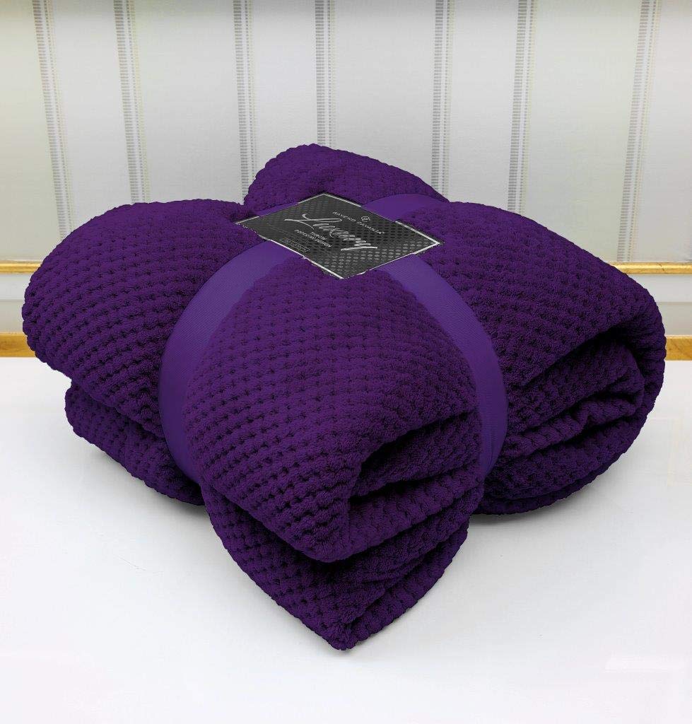 Artistic Fashionista* Luxury POPCORN Super Soft Fleece Waffle Blanket Throw Ideal for Sofa Bed Settee 130x150cm (Purple, Single - 130x150cm)