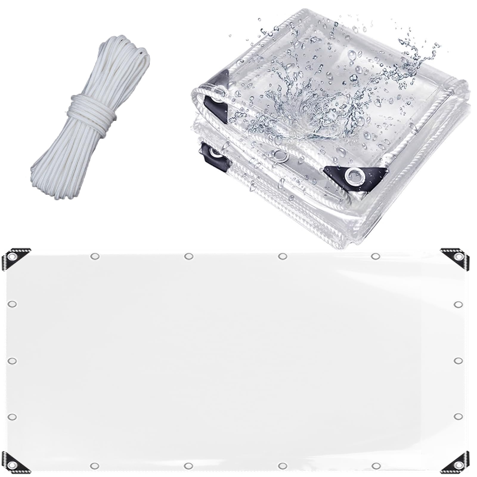 Dekzeil, pvc, waterdicht, transparant, met ingestanste ringen, weerbestendig, slijtvast, opvouwbaar, 0,35 mm, regenbescherming, dekzeil voor tuinmeubelen, planten, kas, hondenhok, 1,2 x 3 m