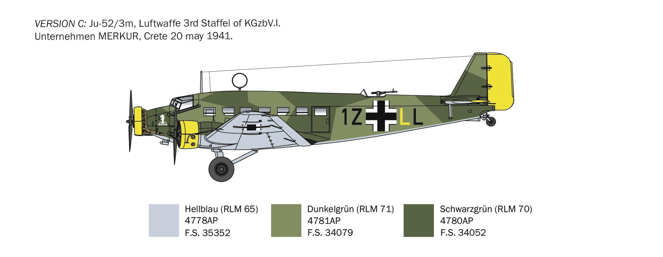 Italeri 0102 1:72 Ju-52/3m - Modellbau, Bausatz, Standmodellbau, Basteln, Hobby, Kleben, Plastikbausatz, detailgetreu, Militär Bausatz, Militär, Mehrfarbig, Unlackiert
