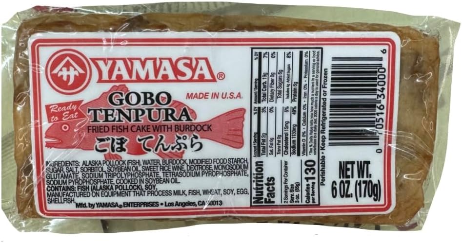 Yamasa Gobo Tempura Fried Fish Cake With Burdock 6oz | Authentic Japanese Fried Tenpura Fishcake