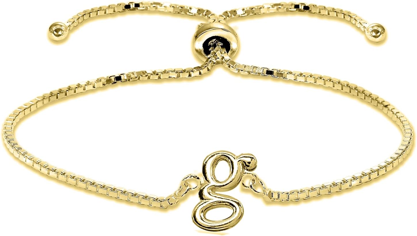 B. BRILLIANT Yellow Gold Flashed Sterling Silver A Letter Initial Alphabet Adjustable Bolo Bracelet