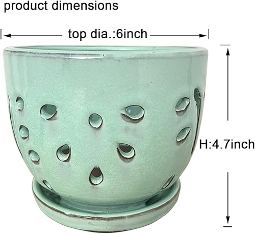 Miniatura 4 de Better-way Macetas de orquídeas con agujeros, recipiente redondo de cerámica para suculentas, maceta de mariposa, platillo, alféizar de ventana,