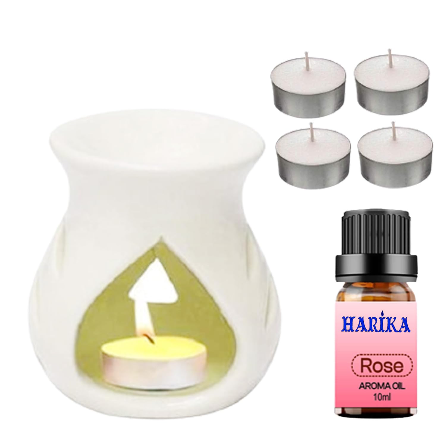 HARIKA Ceramic Diffuser Aromatherapy Essential Oil Burner Fragrance Wax Warmer Tealight Holder with Tea Light Candles (White)