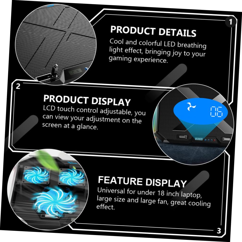 HOMSFOU Almohadilla de Enfriamiento Base Refrigeradora Negra de Aleación Luz RGB Ajuste de 7 Ángulos y Efecto de Enfriamiento para Computadora Portátil Gaming