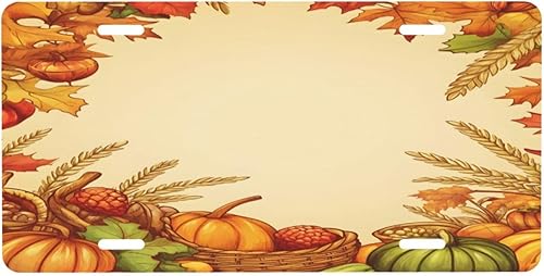 Front License Plate Thanksgiving Vintage Pumpkin Car Decor Accessory Aluminum Metal Decorative Car Plate Funny Novelty Vanity Tag with 4 Holes for