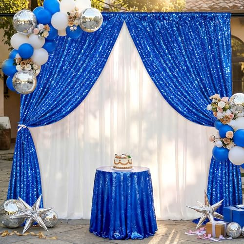 Image of 4th of July Party Decorations,1 Panel 5FTx8FT Navy Blue Sequin Backdrop Curtains, Glitter Party Decorations Background Drapes for Birthday Party Graduation Photo Booth Decor