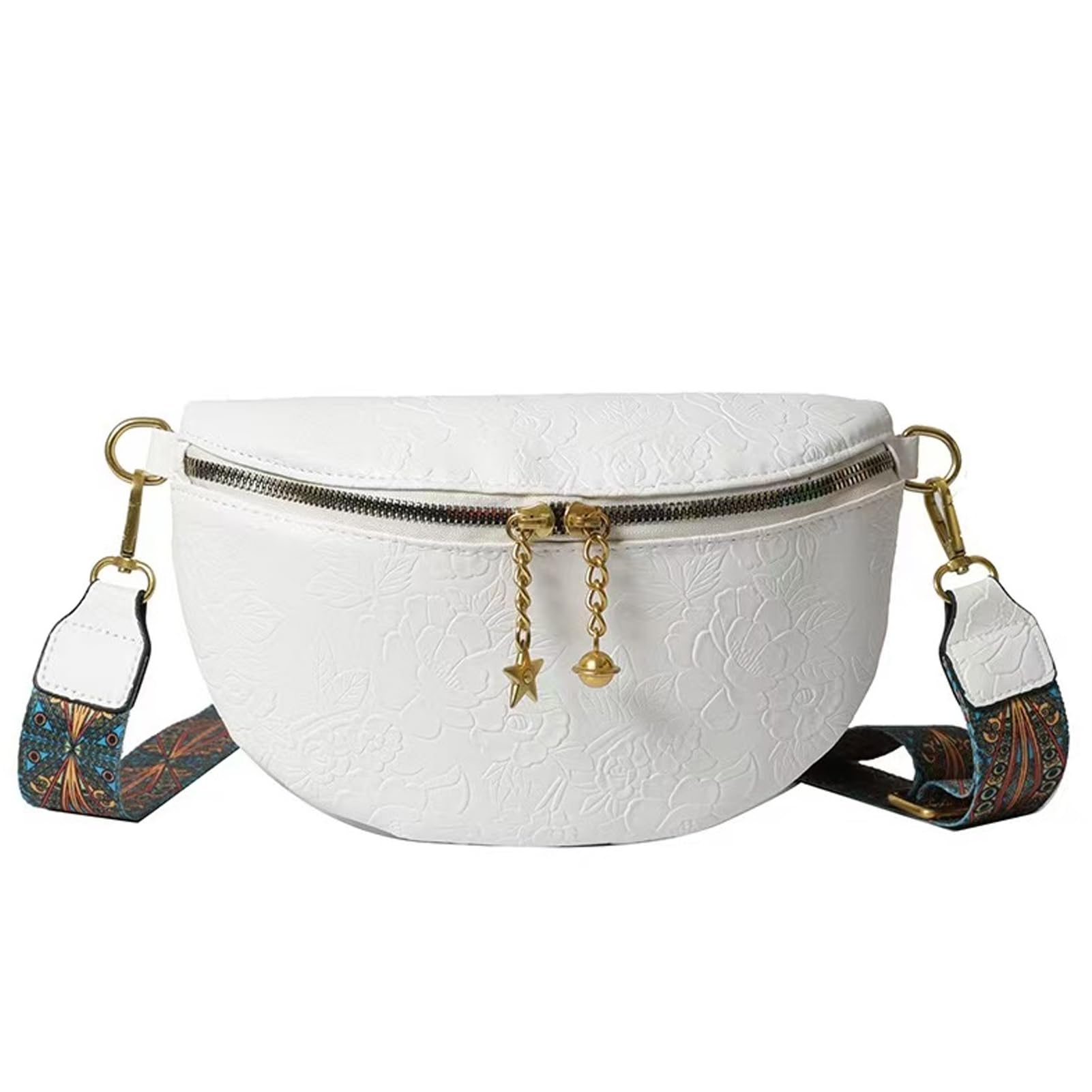 PU Leather Fanny Pack Crossbody Sling Bag for Women - Trendy Belt Bag with Adjustable Strap, Lightweight for Travel Daily Use (Embossed White)