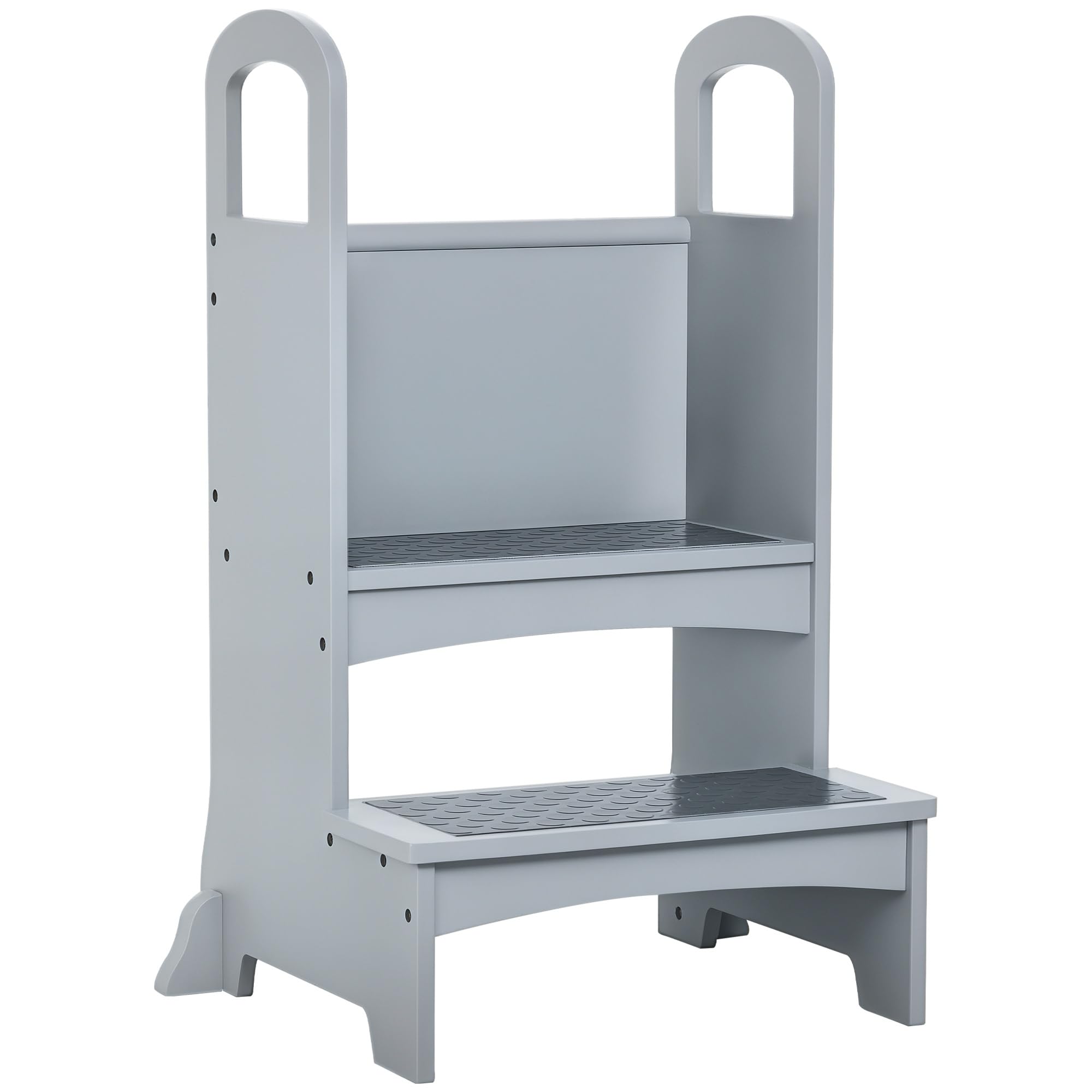 HOMCOM Taburete Madera niño ayudante Cocina, Antideslizante, Asas Gris