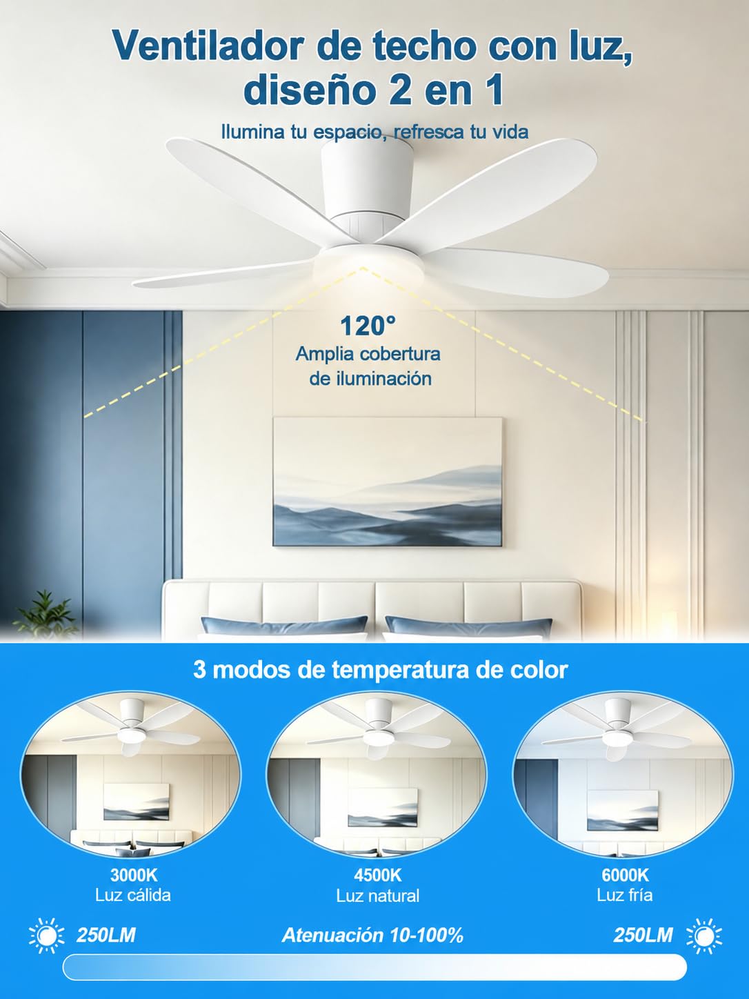 【APP+RGB】Ventiladores de Techo con Luz Silencioso 42'' y control remoto | Función Verano/Invierno,30W, Temporizador, 6 Velocidades, RGB Regulable, Función Verano/Invierno para Dormitorio Salon Cocina