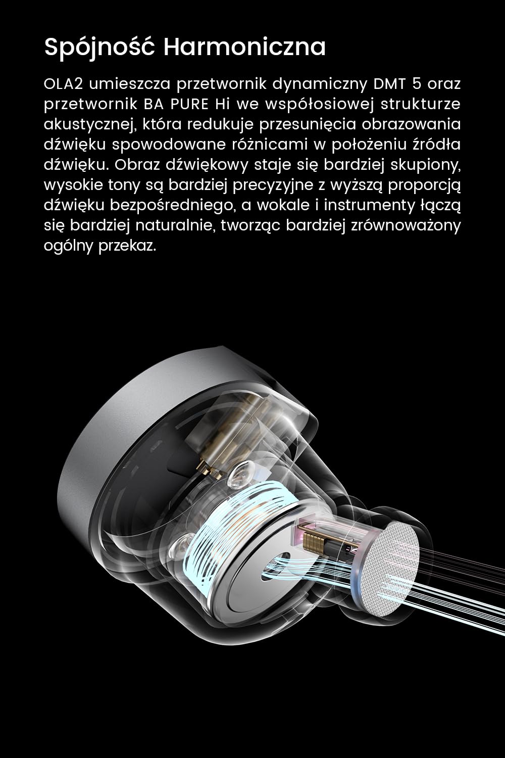 OLAⅡ 1DD+1BA hybrydowe słuchawki przewodowe HiFi IEM, 3.5 mm z mikrofonem